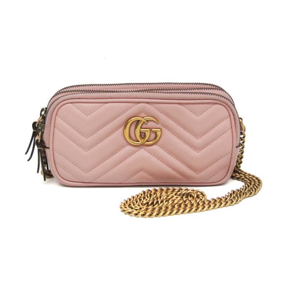 GUCCI Pink Leather GG Marmont Shoulder Bag - Picture 1 of 13